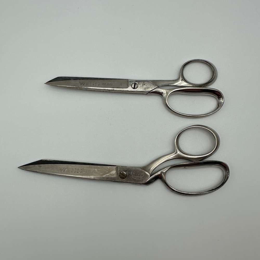 Vintage Wiss Inlaid Shears Set No 128 & 137 Steel Forged Scissors Newark NJ USA